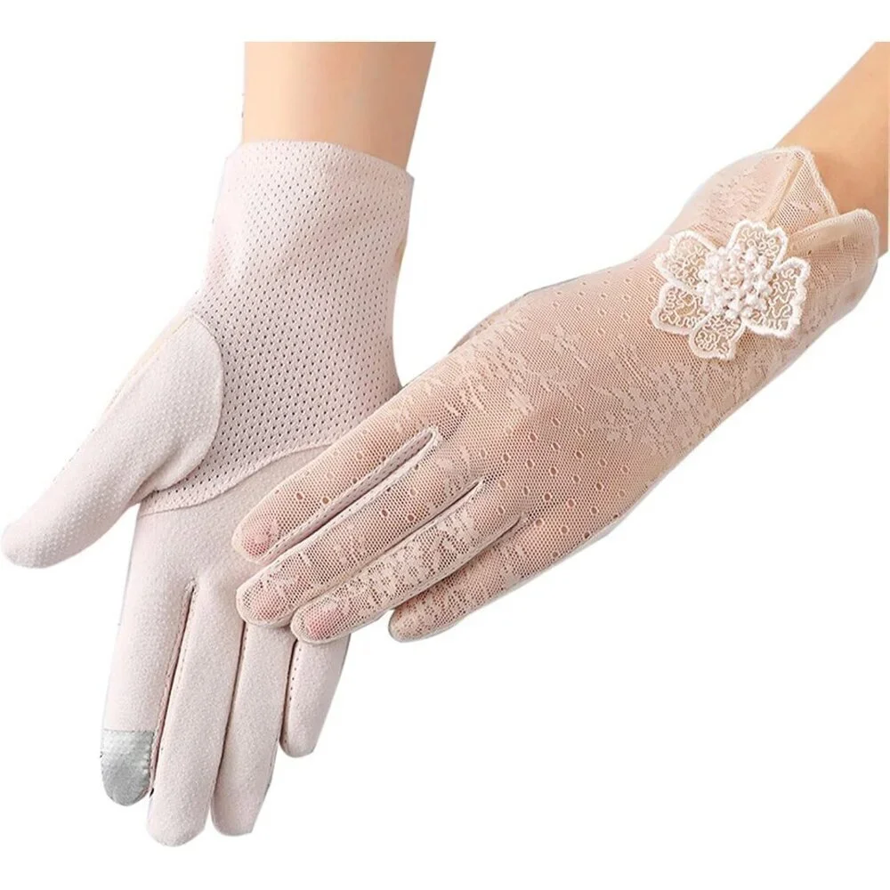 Women's Flower Beige Lace Gloves Summer Protection Wedding Parties Tea Prom